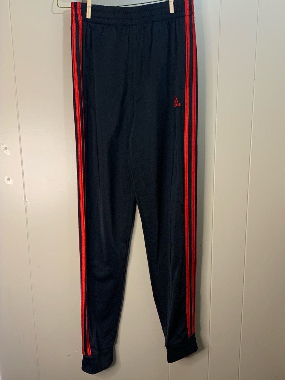 Boy’s L adidas Black Track Pants with Red Side Stripes